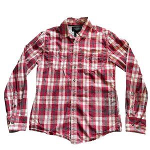 Harley Davidson Red Plaid Long Sleeve Shirt Size M Button Snap Up Collar Pockets
